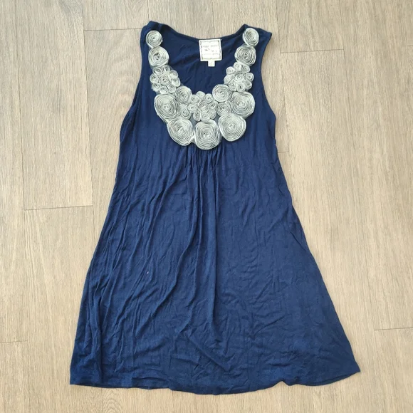 Pink Rose | Dresses | 42 Pink Rose Navy Blue Pullover Sleeveless Tank Dress  With Floral Collar | Poshmark